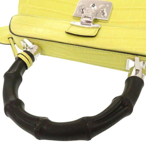 Gucci Bamboo Ladylock Crocodile Yellow Handbag - Picture 6 of 8